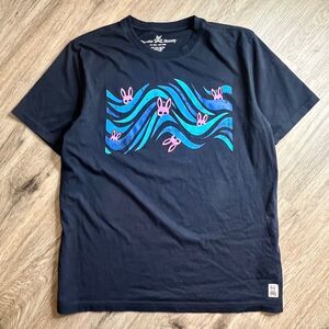 Psycho Bunny Nevada Graphic Tee Shirt Short Sleeve Mens Size Large Navy Blue